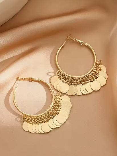 Golden Layered Hoop, earrings, front view