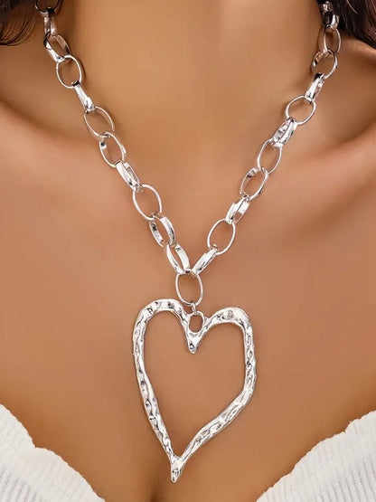 Hallow Heart Necklace, earrings, front view