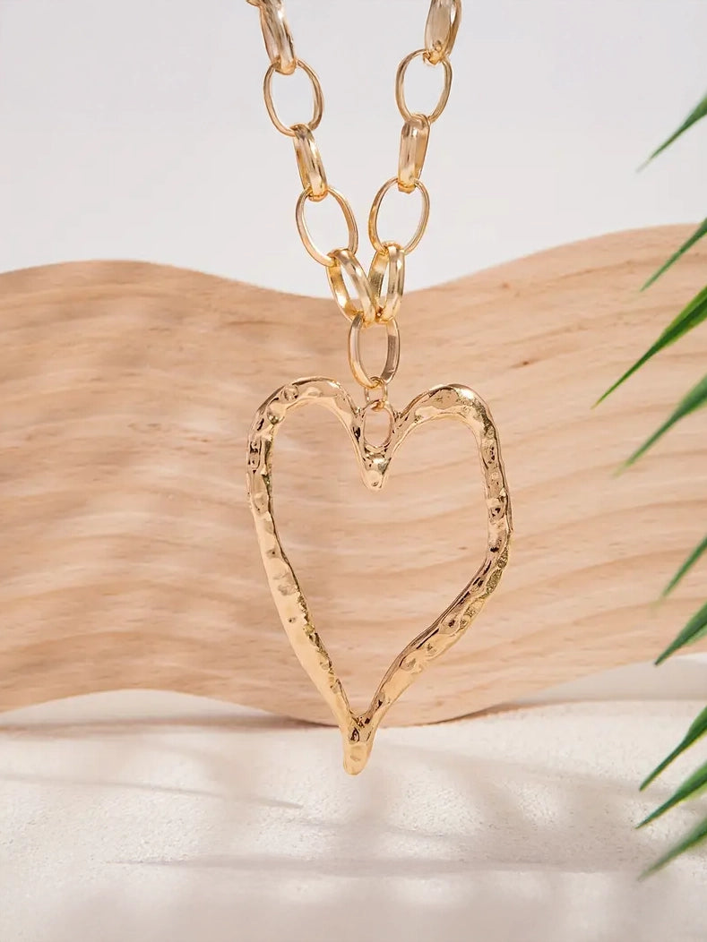Hallow Heart Necklace, earrings, styled view
