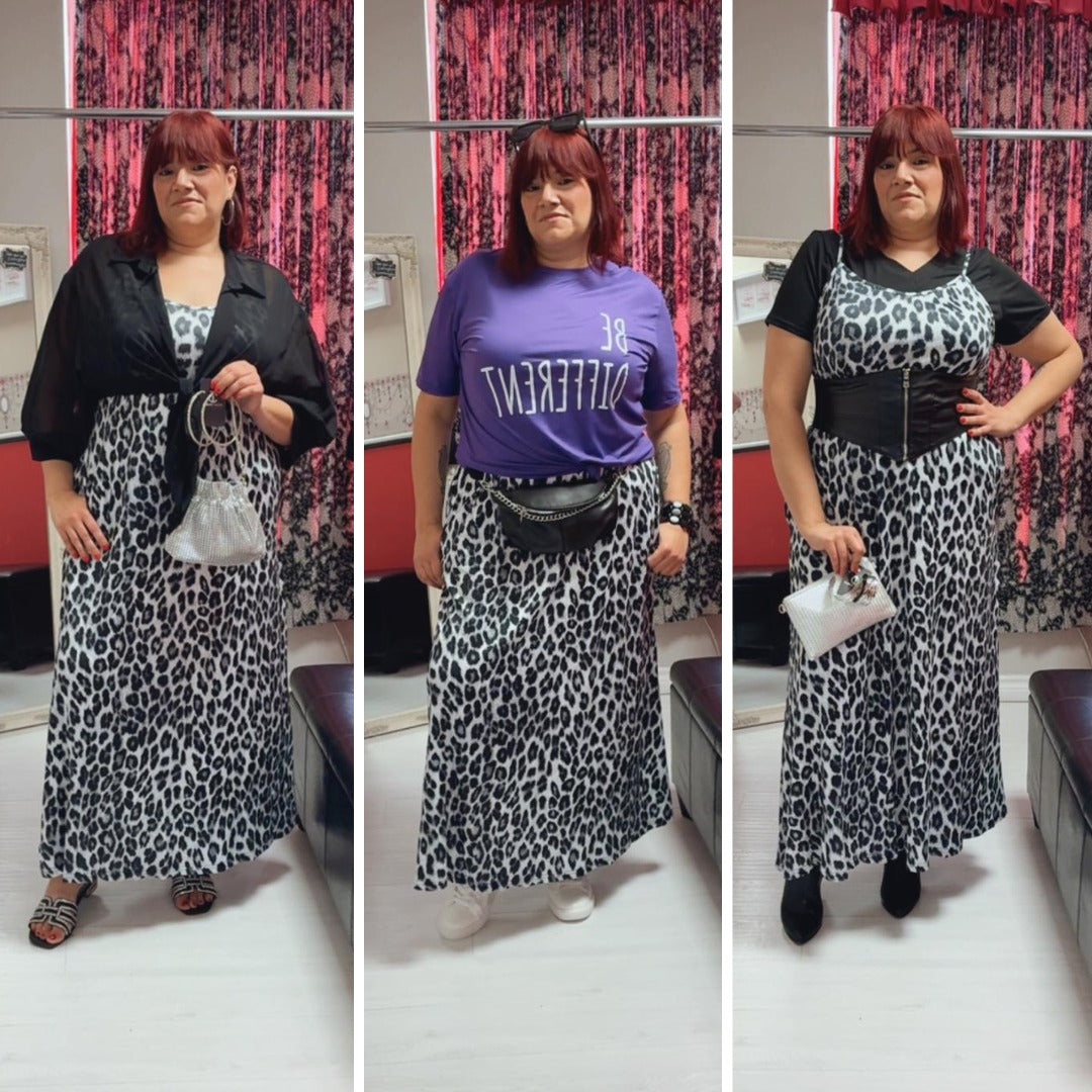 Roxy Leopard Plus Size Maxi Dress in Grey
