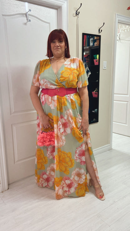 Liza Plus Size Chiffon Gown in Golden Floral