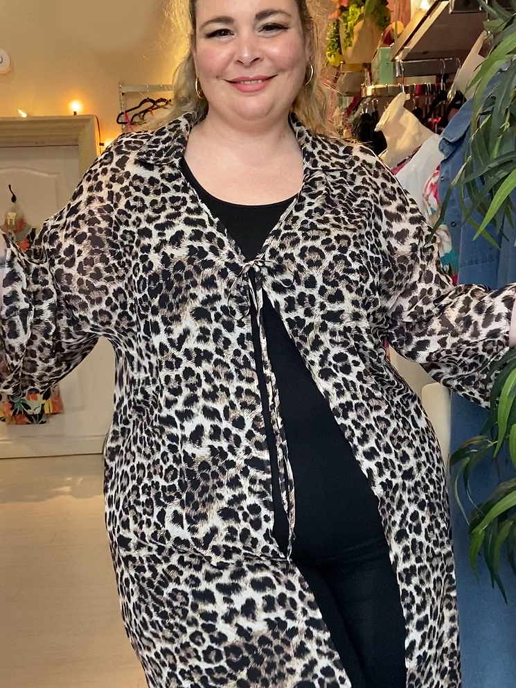 Edith Plus Size Leopard Print Chiffon Kimono
