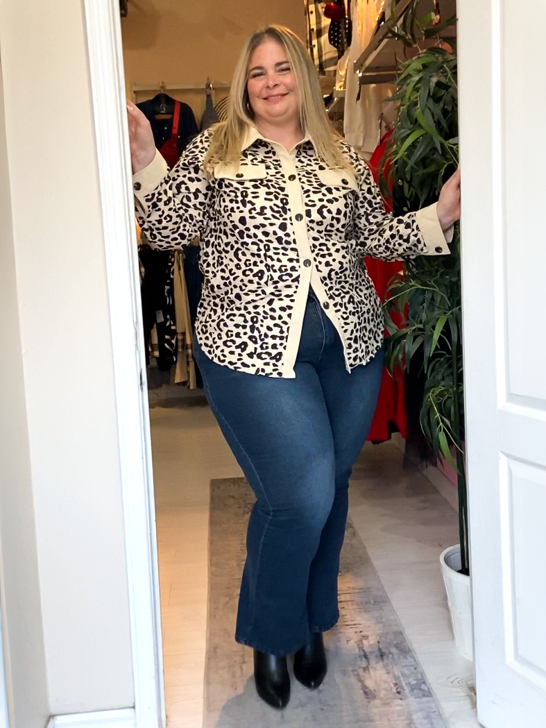 Bailey Plus Size Corduroy Shacket in Leopard