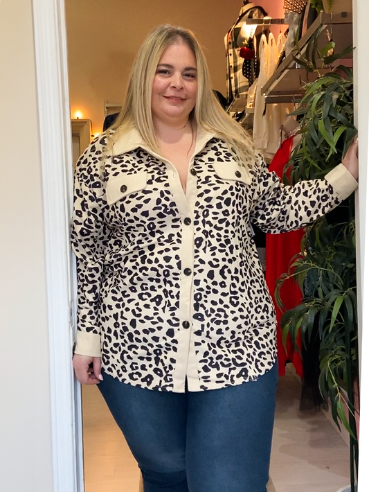 Bailey Plus Size Corduroy Shacket in Leopard