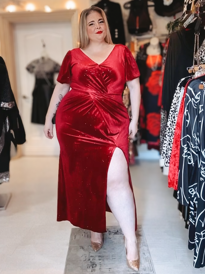 Maud Plus Size Velvet Sparkle Maxi Dress