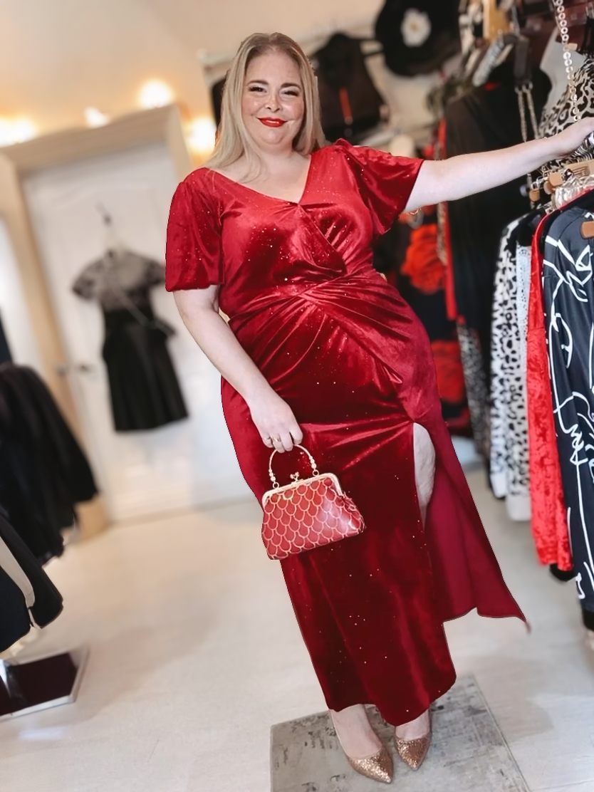 Maud Plus Size Velvet Sparkle Maxi Dress