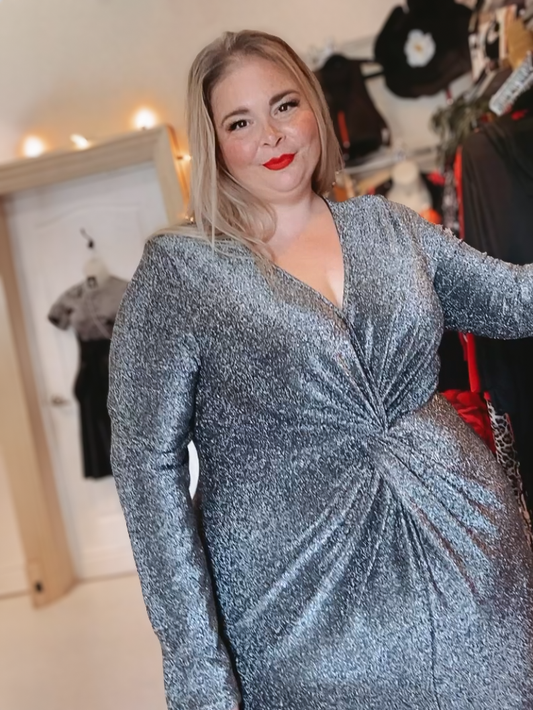 Juliet Plus Size Silver Cocktail Party Dress