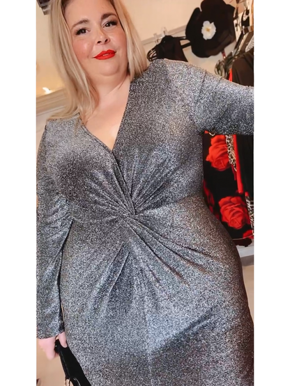 Juliet Plus Size Silver Cocktail Party Dress