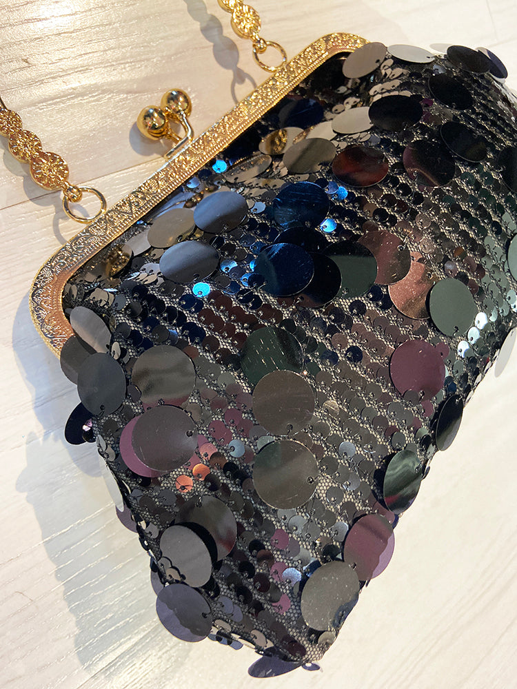 Sequin Evening Clutch In Black