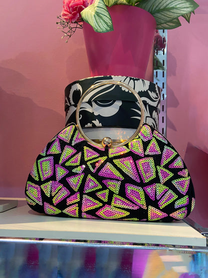 Neon Sequin Patchwork Evening Bag