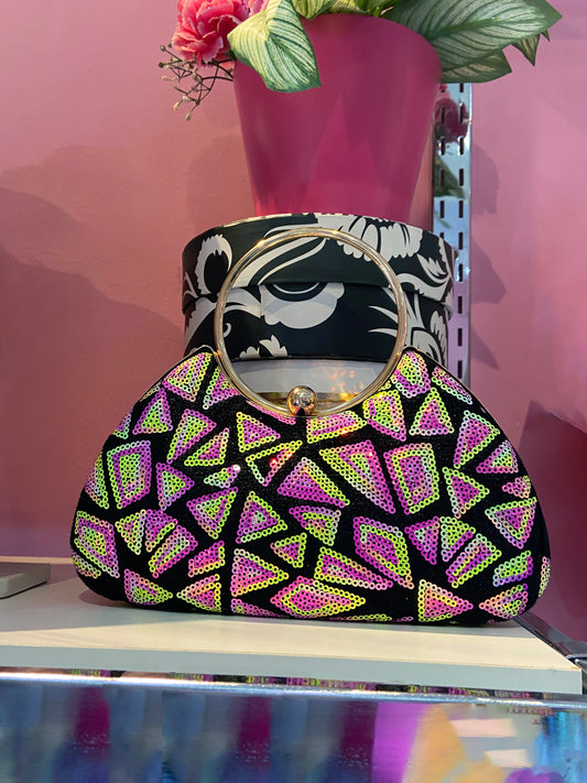 Neon Sequin Patchwork Evening Bag