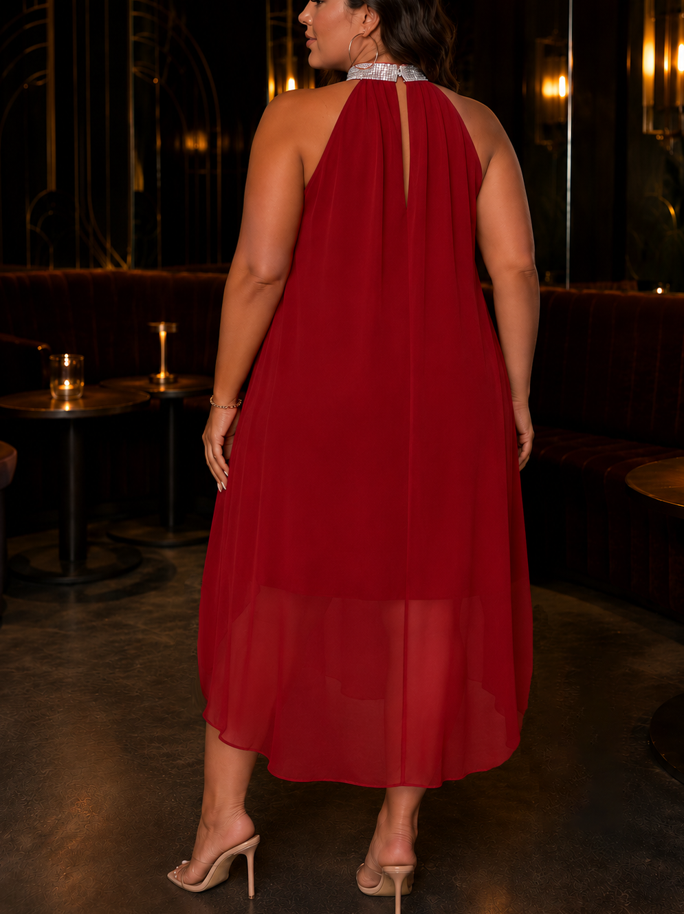 Irene Halter Plus Size Cocktail Dress