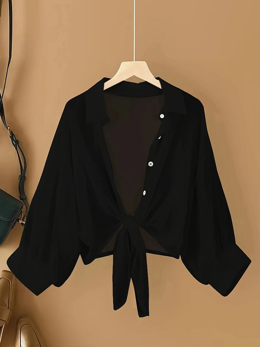 Isby Chiffon Crop Plus Size Cover Up in Black