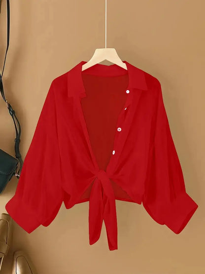 Isby Chiffon Crop Plus Size Top in Red alternate view