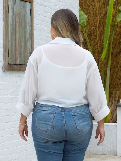 Isby Chiffon Crop Plus Size Cover Up in White detail view
