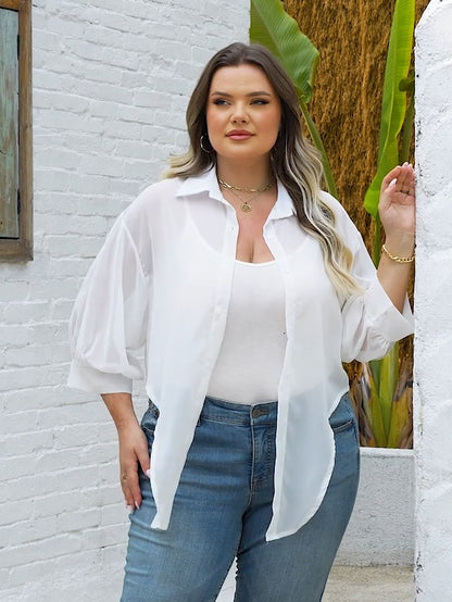 Isby Chiffon Crop Plus Size Cover Up in White alternate view