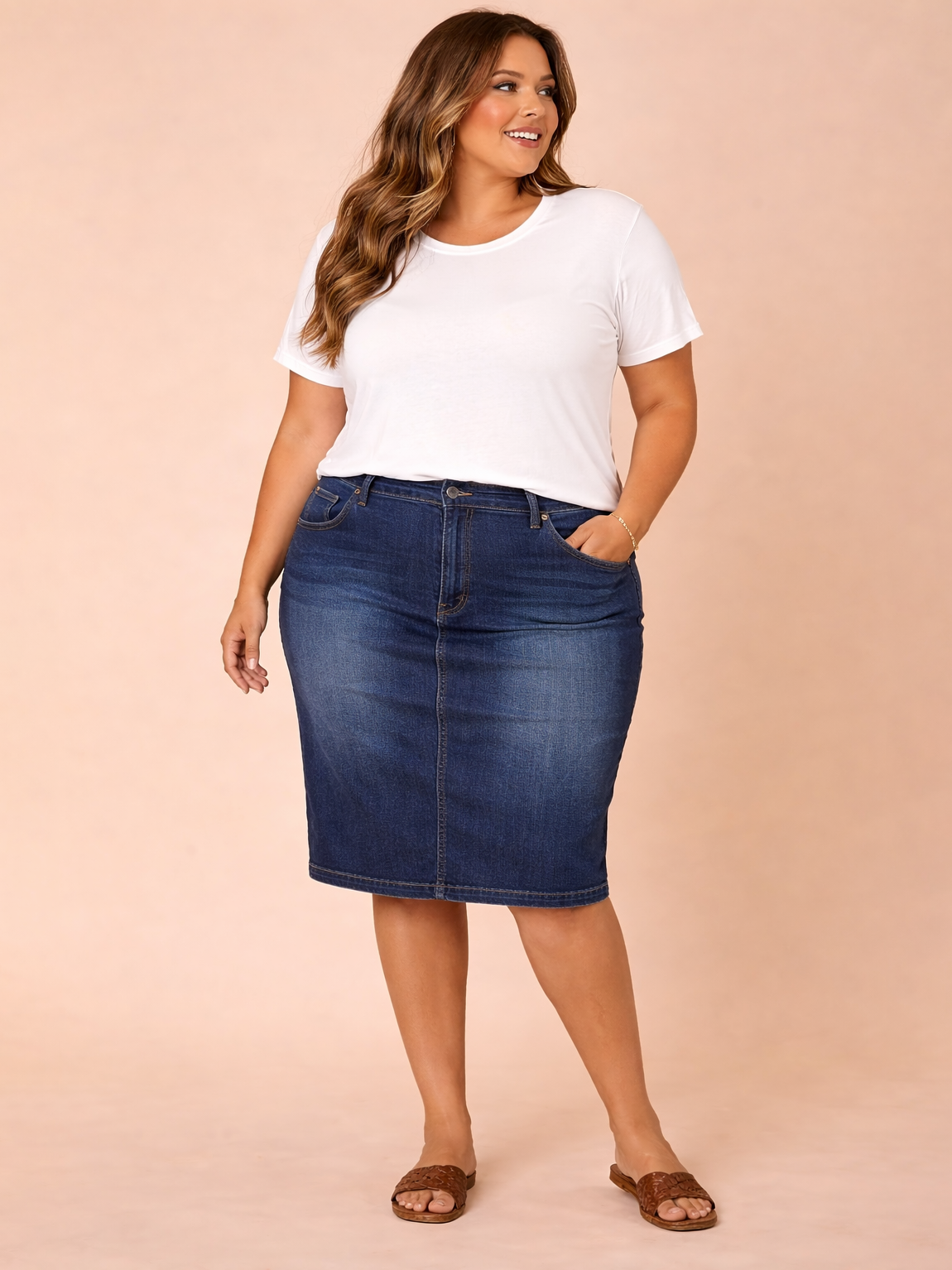 Kally Plus Size Denim Skirt, plus size skirt, detail view