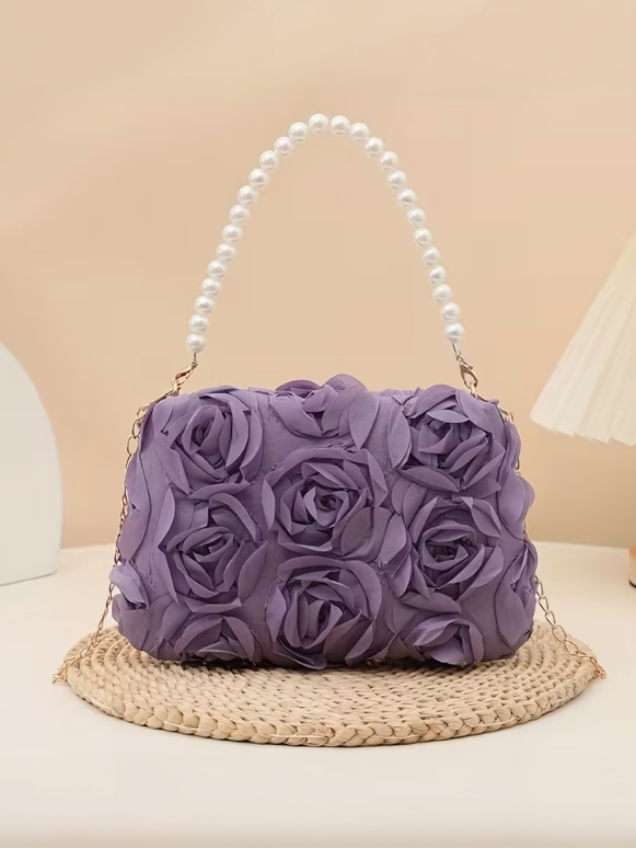 Lavender Rosette Pearl Bag, clutch, alternate view