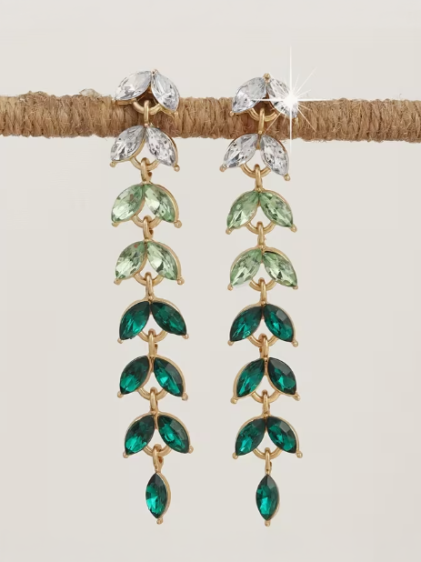 Layered Crystal Leaf Earrings