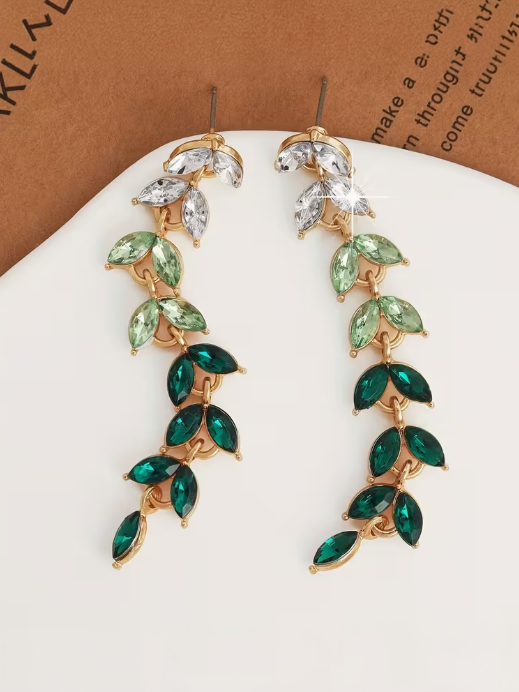 Layered Crystal Leaf Earrings