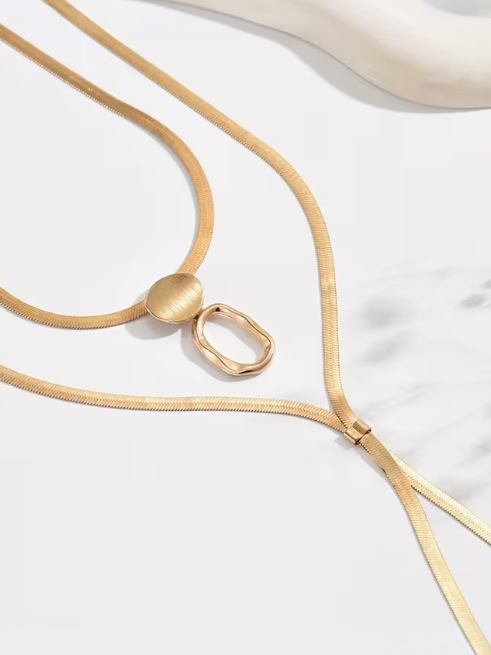 Layered Gold Lariat Statement Necklace, necklace, front view