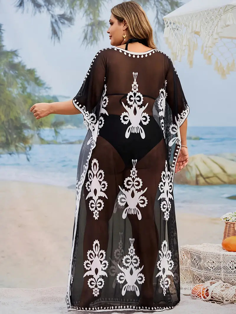 Layla Printed Sheer Plus Size Kaftan, plus size dress, alternate view