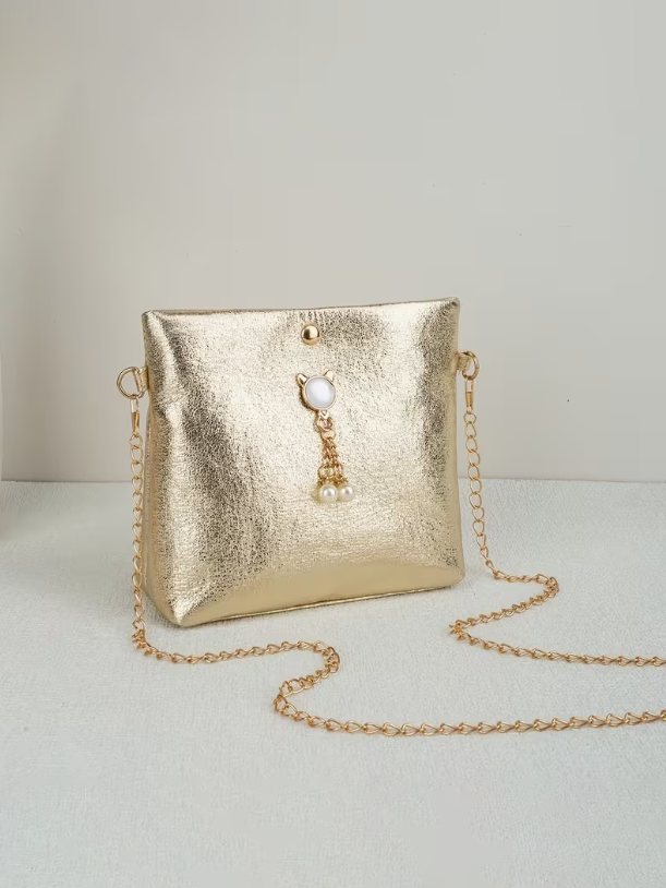 Lux Small Bucket Golden Bag, clutch, front view