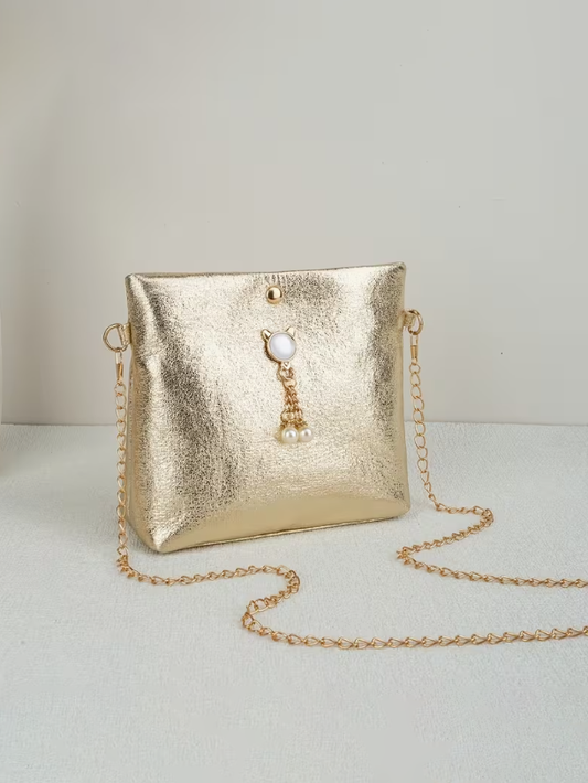 Lux Small Bucket Golden Bag, clutch, front view