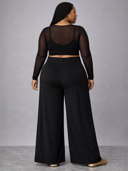 Lyra Wide-Leg Plus Size Pant in Black, plus size pants, alternate view
