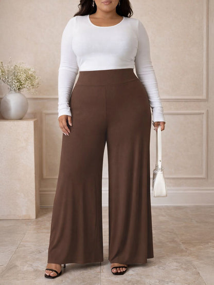 Lyra Wide-Leg Plus Size Pant in Chocolate, plus size pants, front view