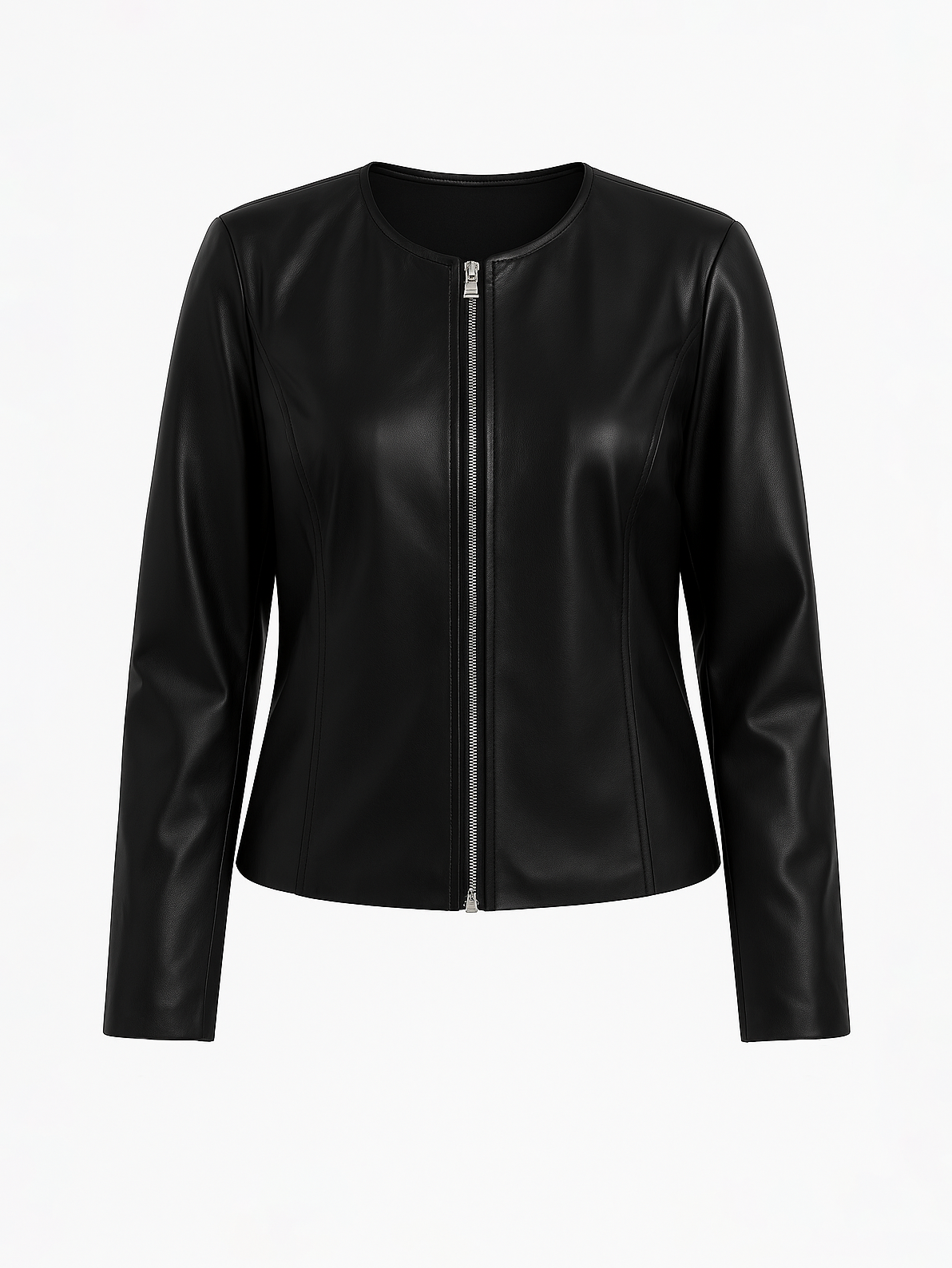 Black leather jacket on a white background