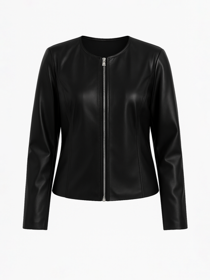 Black leather jacket on a white background