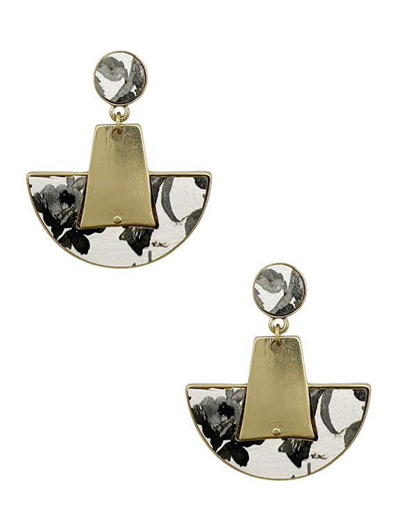 Metal Link Floral Print Drop Earrings, earrings, front view