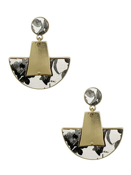 Metal Link Floral Print Drop Earrings, earrings, front view