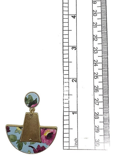Metal Link Floral Print Drop Earrings, earrings, detail view