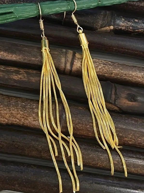 Metal Tassel Earrings, earrings, front view
