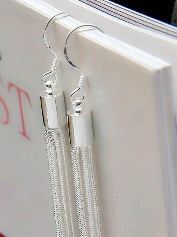 Metal Tassel Earrings, earrings, alternate view