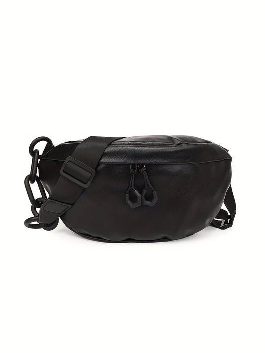 Minimalist Faux Leather Fanny Pack in Black