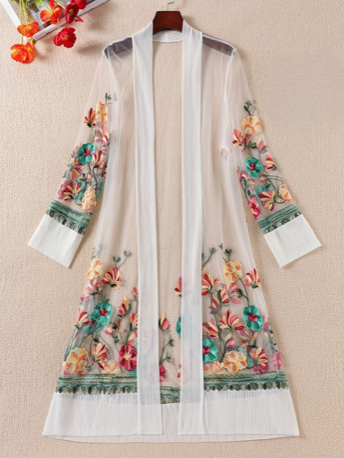 Misty Sheer Embroidered Plus Size Kimono