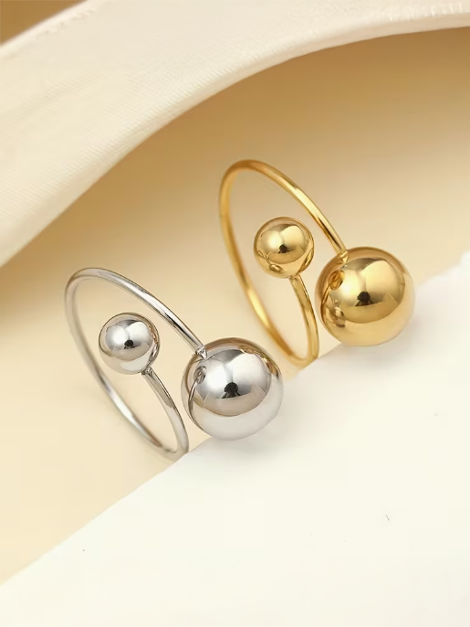 Modern Double Sphere Open Cuff Ring, ring, detail view