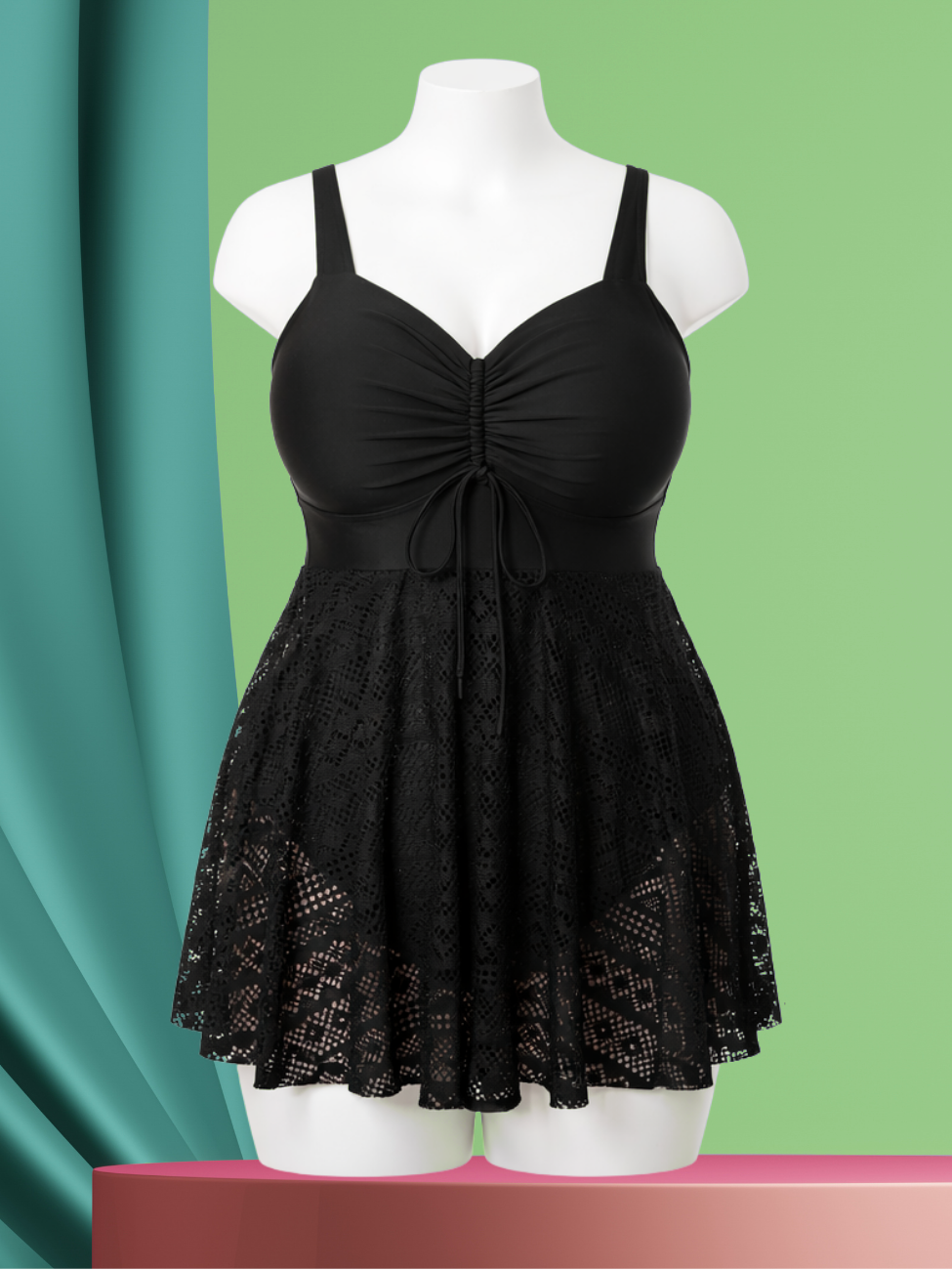 Natalia One Piece Plus Size Swim Dress, plus size dress, front view