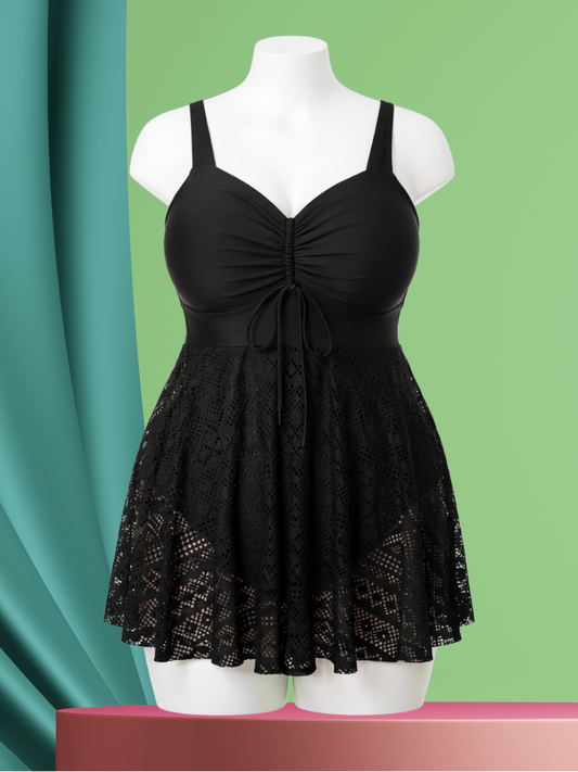 Natalia One Piece Plus Size Swim Dress, plus size dress, front view