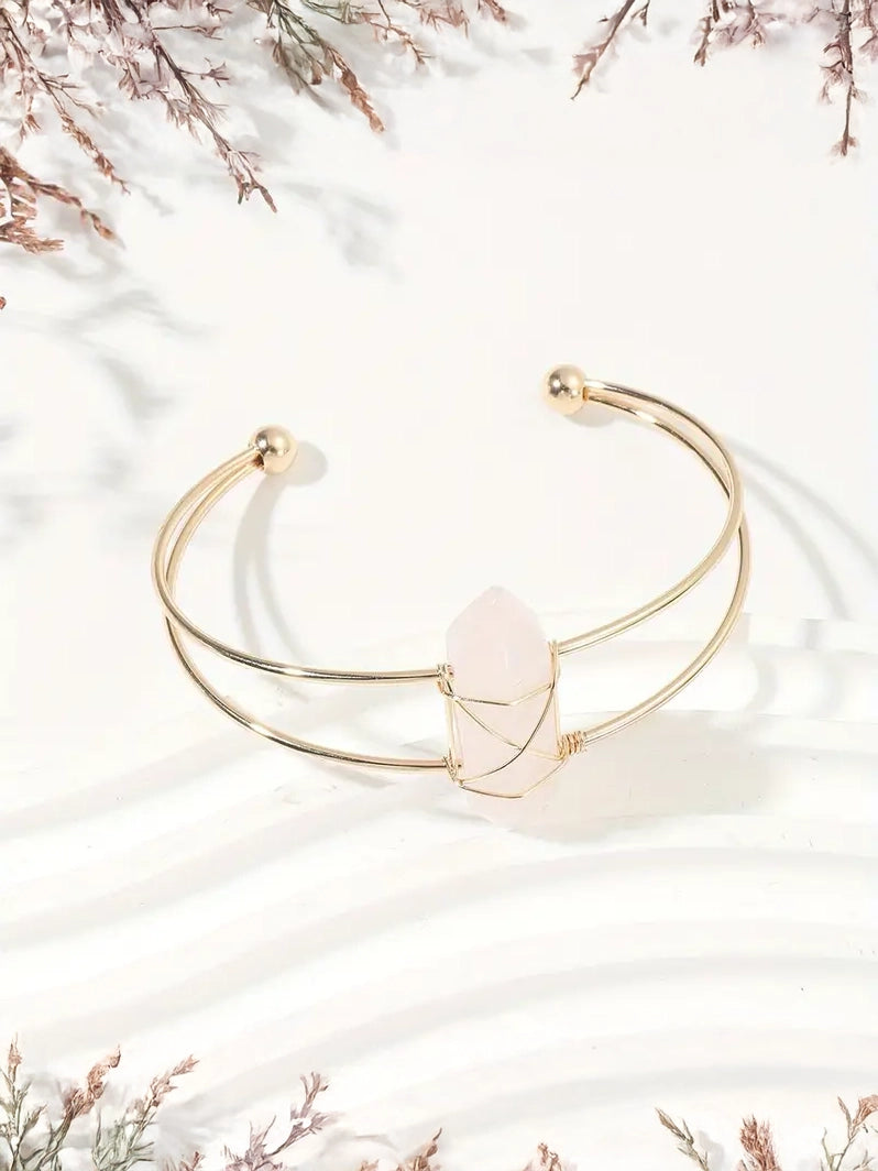 Natural Stone Wire Bangle Cuff, jewelry, front view