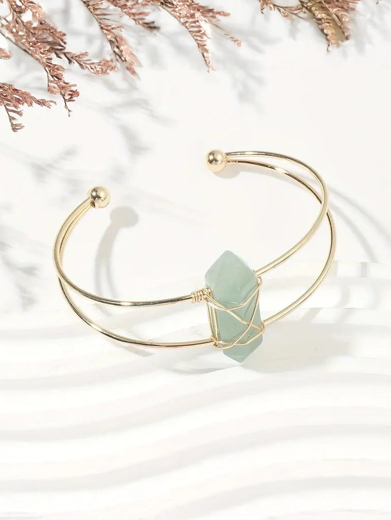 Natural Stone Wire Bangle Cuff, jewelry, detail view