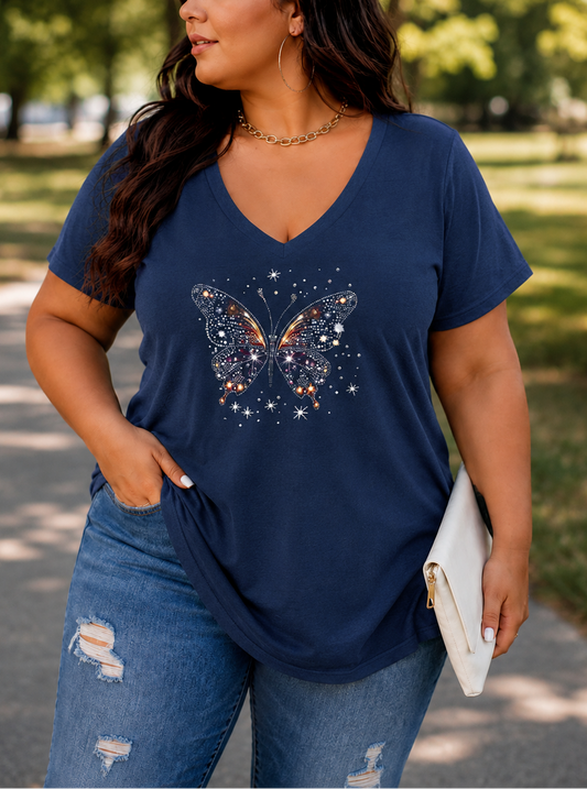 Neva Butterfly V-Neck Plus Size T-shirt