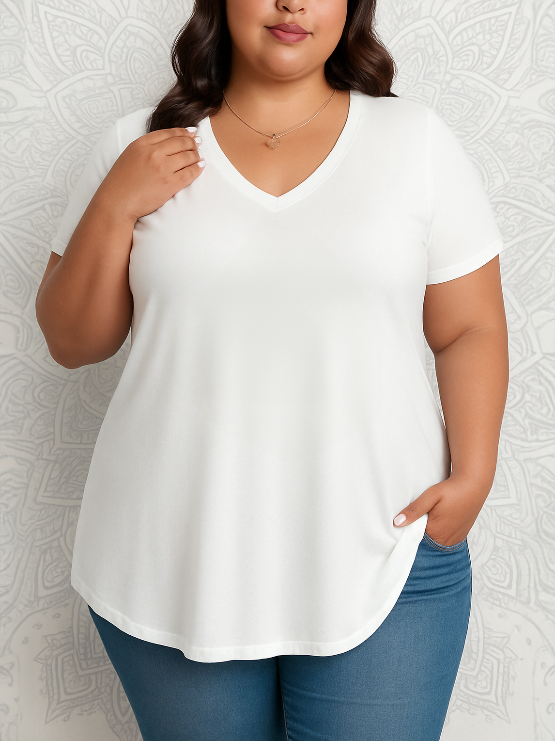 Neva Perfect Plus Size T-shirt in White, plus size t-shirt, front view