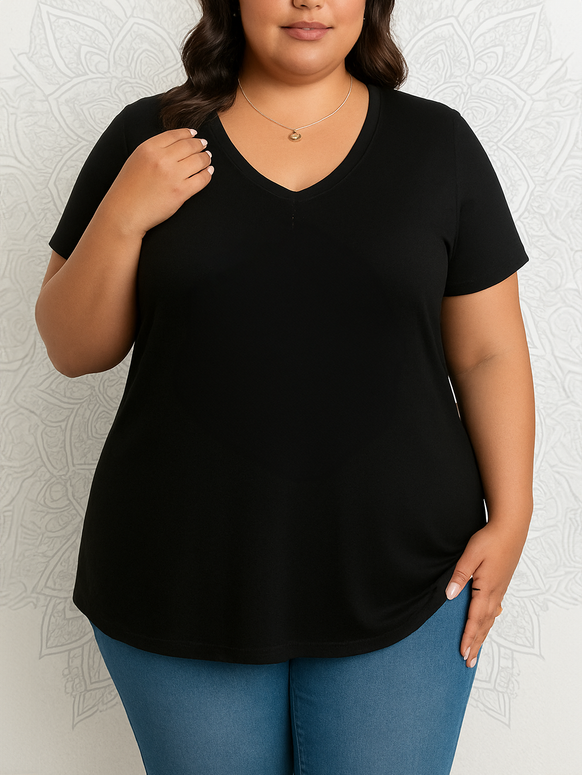 Neva Perfect Plus Size V-neck T-shirt in Black, plus size t-shirt, alternate view