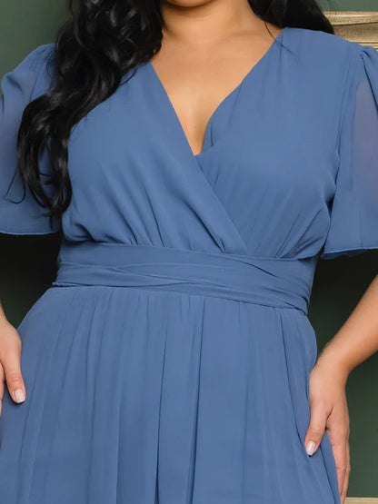 Elona Formal Plus Size Dress in Slate Blue
