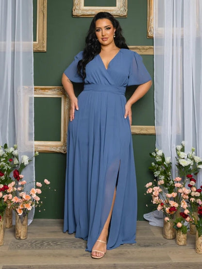 Elona Formal Plus Size Dress in Slate Blue