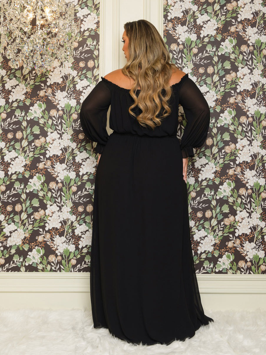 Vicky Plus Size Chiffon Gown in Black